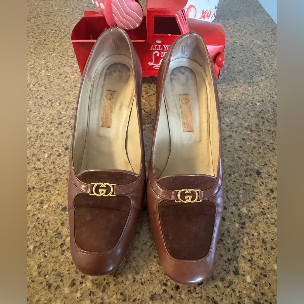Gucci Vintage Brown Leather and Suede Loafers